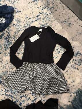 Zara Girls Ribbed Knit Gingham Checkered Dress Size 11-12 Years NEW